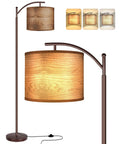 Tall Industrial Floor Lamp With LED 9W Bulb Wood Grain Shade Oil Rubbed Bronze Finish Foot Switch 3 Color Temperatures