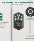 Front view of oil rubbed bronze Keyless Entry Door Lock With Fingerprint And Password, Auto Lock, 1 Second Entry, backup keys included.