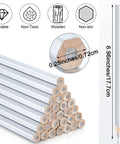 Stacked 48 Pack Silver Welding Pencils for Metal and Woodworking Durable Wooden Marking Pencils with Strong Lead Safe Construction Tool For Builders Trades Pros Teachers Students Shop Or Office, showing pencil dimensions.