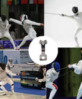 Stainless Steel Fencing Foil Socket Replacement Built To Last Heavy Duty Bracket Mount with fencers in action background.