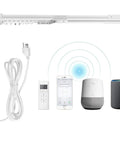 Heavy Duty Smart Curtain Rod System With Remote And WiFi Control, Alexa And Google Home Compatible, TuyaSmart SmartLife App, Quiet Aluminum Motor, 80 LB Load Capacity, 16.4 Ft Length, Easy Install, Plug And Play, Durable And Long Lasting. White aluminum smart curtain track with remote, app, and voice control
