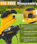 Close-up of tool-free disassembly feature on the upgraded 3-blade electric wood chipper with 15 amp motor for easy maintenance.