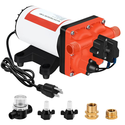 On Demand 110V Water Pressure Pump 5.5 GPM 70 PSI Self Priming Diaphragm Pump with Garden Hose Quick Connect Accessories