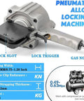Boss Tier Pneumatic Steel Strapping Machine Heavy Duty Industrial Banding Tool showing lock slot and gas nozzle details.