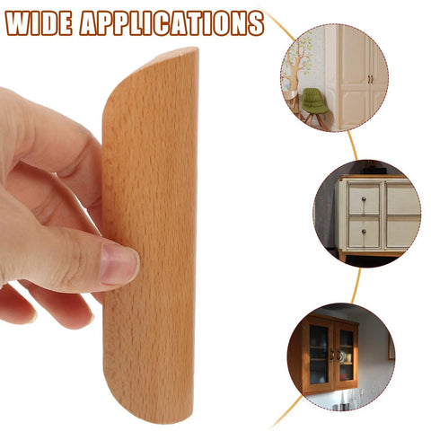 Hand holding Six Pack Beech Wood Dresser Handles Cabinet Pulls Semicircle Solid Wood Drawer Knobs for Closet and Kitchen