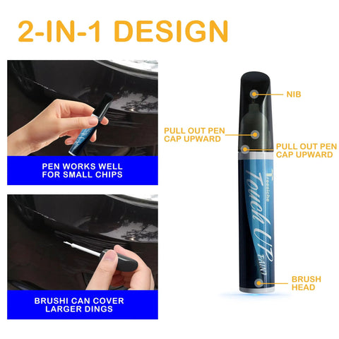 Black GBA WA8555 Touch Up Paint For GMC And Chevrolet Exact Match 2 In 1 Car Paint Pen showing dual-tip design for repairs.