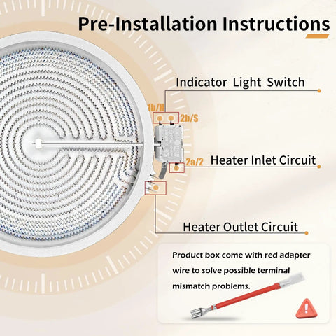Diagram showing pre-installation instructions for Upgraded 12 Inch Dual Radiant Surface Element Replacement For Electric Stoves.