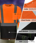 Six Pack High Visibility Long Sleeve Safety T Shirts For Work Men XL Fluorescent Orange With 2 Inch Reflective Strips