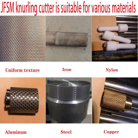 7pc High Strength Double Wheel Lathe Knurling Tools Set With Diagonal Knurling Wheels on metal, nylon, and copper materials