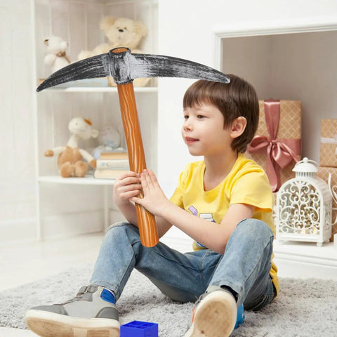 Child holding Foam Pickaxe Prop For Kids Costume And Stage Performance Approximately Nineteen Inch Lightweight Miner Tool Toy