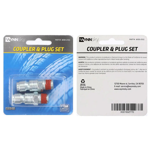 Top Shelf Zinc Plated Steel Air Plug Set 3/8 Inch Core 1/4 Inch Mnpt Male Thread two piece coupler and plug set package.