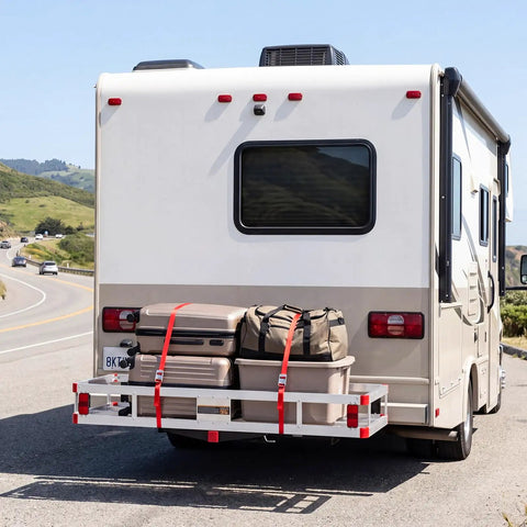 Heavy Duty Aluminum Hitch Cargo Carrier With 500 Lbs Capacity And Two Inch Receiver Mount For RV Camper SUV And Pickup Truck Rugged Road Trip Gear