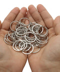 Thinking Process: silver 25mm split ring keychain pack in hands, 100 pc zinc metal rings for keys and crafts