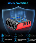 Slick Heavy Duty 7 In 1 Cigarette Lighter Splitter with safety protection features and blue LED display for vehicles.