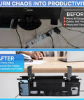 Under Desk Cable Organizer Tray With 20 Piece Kit, Breathable Mesh Vent Slot, Built In Velcro Straps, Easy Clamp Or Screw Mount