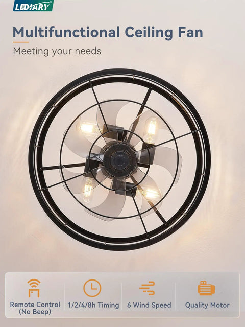 Overhead view of 20 Inch Fandelier Caged Ceiling Fan With Light Dope Remote Control Bladeless Ceiling Fan Farmhouse Style