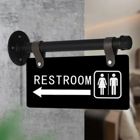 Unisex Restroom Sign Double Sided With Left Arrow For Men And Women All Gender Wall Mount Corridor Toilet Sign For Home