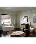 Modern bathroom with Trinsic 24 Inch Stainless Steel Double Wall Mount Towel Bar, sleek design near bathtub and vanity.