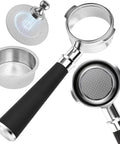 Pro Grade 58mm Bottomless Portafilter With Two Ears For Breville Dual Boiler Oracle Touch And Oracle Jet Espresso Maker Includes Double Shot Basket Plus Two Steel Puck Screens for precision brewing.
