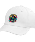 Dope Adjustable Printed Baseball Hat With Vibrant Rickshaw And Tropical Asia Graphic For Travel Adventures and street style, featuring colorful illustration on white fabric.