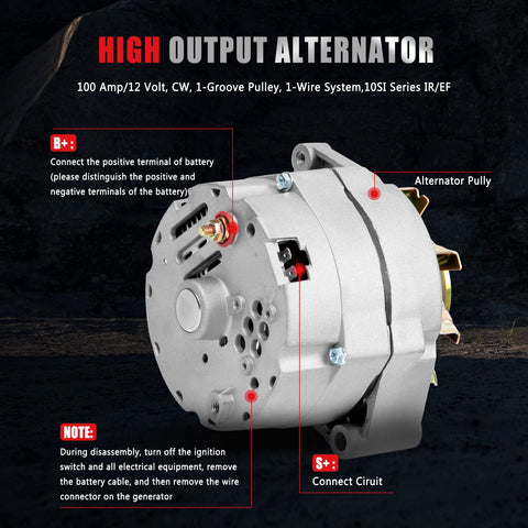 Swap Ready High Output 105 Amp 12V One Wire Self Exciting Alternator For GM Cars And Vans 10SI Style Replacement rear view