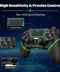 Wireless PS4 Controller For PS4 Slim Pro And Windows PC With Touchpad Vibration Built In Speaker Three Point Five Millimeter Headphone Jack Six Axis Motion USB C Charging Cable Black Green