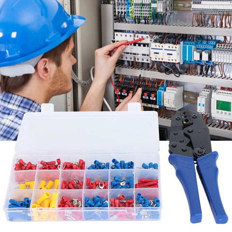 Check Out This Fresh 300 Piece Insulated Wire Connector Terminal Kit Set Featuring Snazzy Tin Plated Heads With Slick Electrical Conductivity And Super Flame Retardant PVC In Three Rad Colors For Safer Flexible Cable Connections And Easy Color. 300-piece insulated wire connector kit, red blue yellow, with crimping tool