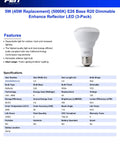 R20 LED Light Bulb 45W Equivalent Dimmable Daylight 5000K, 450 Lumens, technical specifications and features sheet
