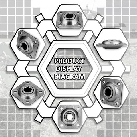 Product display diagram of Flanged Disc Harrow Bearing 1 Inch Square Bore For Farm Gear, relubricable, riveted flange