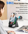 Induction Wireless Speaker With Phone Stand Five In One Bluetooth Speaker displaying video call, 360 degree adjustable holder