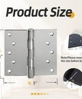 Heavy Duty Stainless Steel Ball Bearing Door Hinges Rock Solid 5 Inch Square Corner Design showing measurements 5x5 inches.