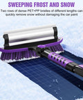 Close-up of 5 In 1 Ice Scraper And Extendable Snow Brush For Car Windshield With 47 Inch Reach showing dense bristles on brush head.