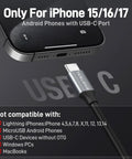 USB C Endoscope Camera With Light For iPhone Android and More 10 Foot Flexible Waterproof Borescope cable near phone port