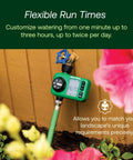 Electronic Digital Hose End Timer Battery Powered Three Quarter Inch Hose Thread Heavy Duty Brass Inlet Dual Outlets in garden setup