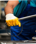 Person in yellow gloves holds a rubber drive belt, part of Heavy Duty No Sweat Rubber Drive Belt Pair For Industrial Sealing Machines Quick Swap Guide Replacement Fits Most Models Smooth Operation And Built To Last.