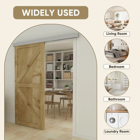 Wooden door with 6Ft Barn Door Sliding Hardware Kit Aluminum Alloy Box Rail Track For Interior Single Wooden Door Low Clearance