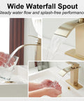 Brushed Gold Waterfall Bathroom Faucet For Vanity Deck Mounted Single Hole Or 3 Hole Single Handle Lavatory Mixer Tap