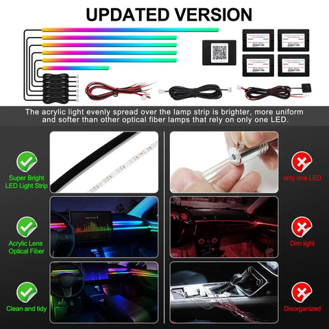Car Interior LED Strip Light With App Control Dreamcolor RGB 6 In 1 Kit features, including fiber optic lighting and app control.