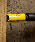 Deep Cut Hole Saw 44mm Beefy Heavy Duty Bi Metal With Extra Cobalt HSS Teeth drilling into wood