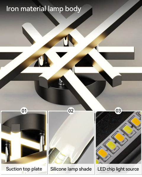 Dope Sputnik Ceiling Light Fixture 52W LED Dimmable with Remote Black Flush Mount Chandelier components close-up view