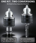 Half Inch Keyed Drill Chuck Adapter Kit for Impact Wrench and SDS Plus with 1/2 inch adapters for versatile tool conversion