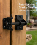 Heavy Duty Self Locking Gate Latch With Gravity Lock For Wooden Fences, black carbon steel post-mount latch on wood gate