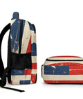 Antique Distressed Star Stripe Flag Printed Unisex Backpack With Large Capacity Durable Polyester Build, side view