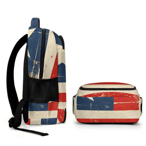 Antique Distressed Star Stripe Flag Printed Unisex Backpack With Large Capacity Durable Polyester Build, side view