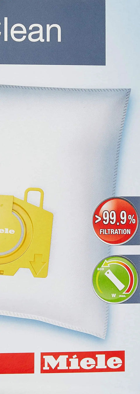 Close-up of AirClean 3D KK Vacuum Cleaner Bags For Miele Vacuums Replacement Filter Bags With Top Notch Filtration, 99.9% icon visible.