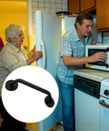 Sleek Aluminum Fridge Door Handle With Self Adhesive Mount No Drill Needed For Easy Kitchen Appliance Upgrade And Rental Friendly Installation displayed in kitchen setting.