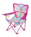 Cutie Pie Butterfly Foldable Kids Chair For Lawn And Camping, Easy Open Portable Camp Seat With Cup Holder shown with butterfly design