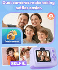 Instant Print Camera For Kids With 2.4 Inch Screen And Quick Photo Printing, Fun Portable Gift For Christmas Or Birthday, Ideal For Ages 3 To 12, Purple Color, Includes 32GB Memory Card, Lanyard, And Three Printing Paper Rolls Included, purple kids camera with dual lenses and selfie screen