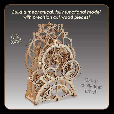 Front view of 3D Wooden Gear Clock Kit For Teens And Adults Snap Together Mechanical Clock With Moving Gears No Glue Or Tools Needed.