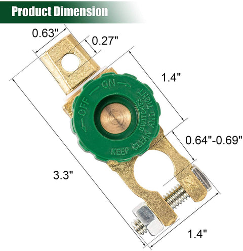 Top Post 12V Battery Disconnect Switch Isolator Kill Switch For Cars, Trucks, Boats, RVs, ATVs, Anti Corrosion 125A with dimensions